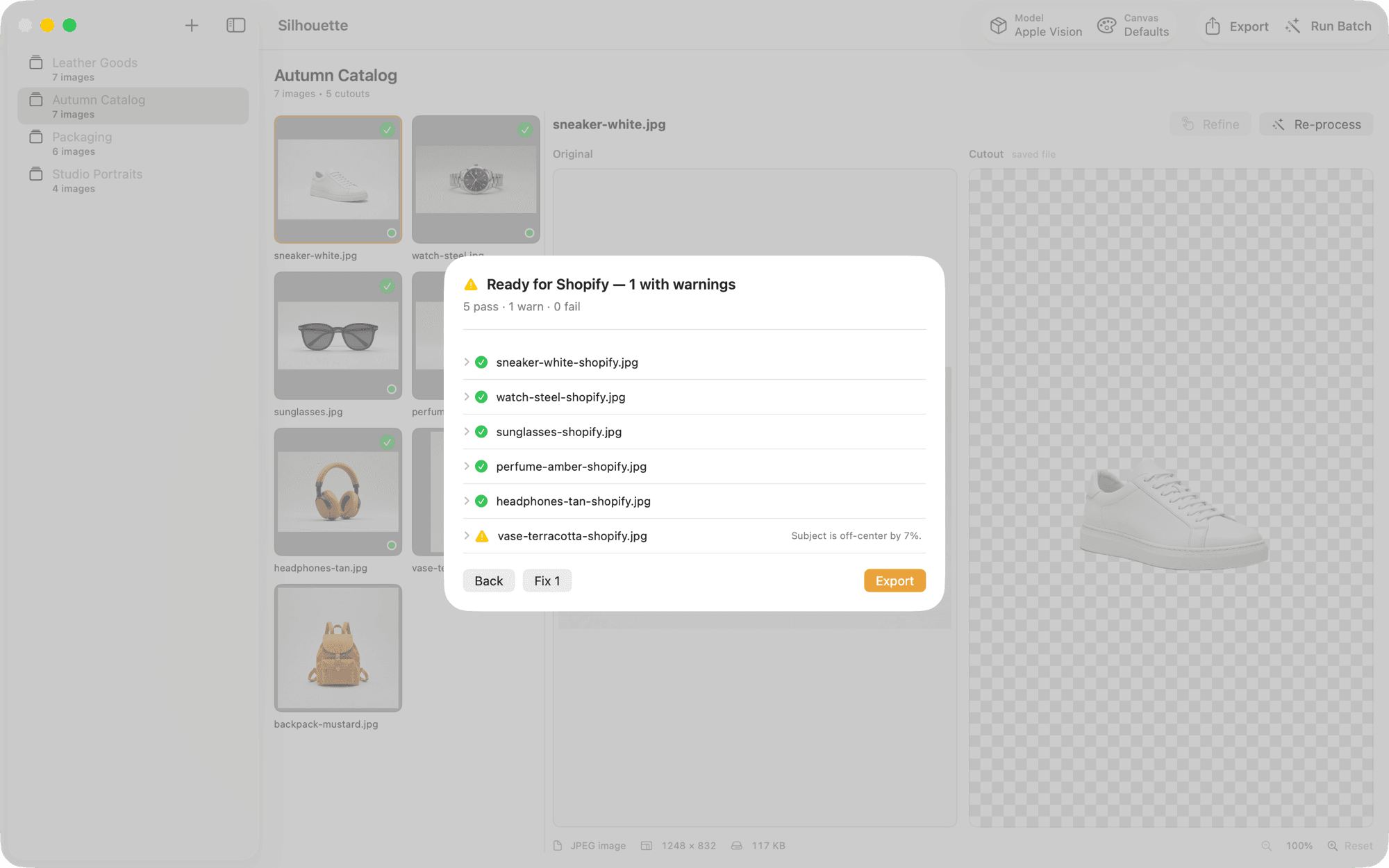 Marketplace readiness — Dimensions, background, margins and crop risk — before you upload.