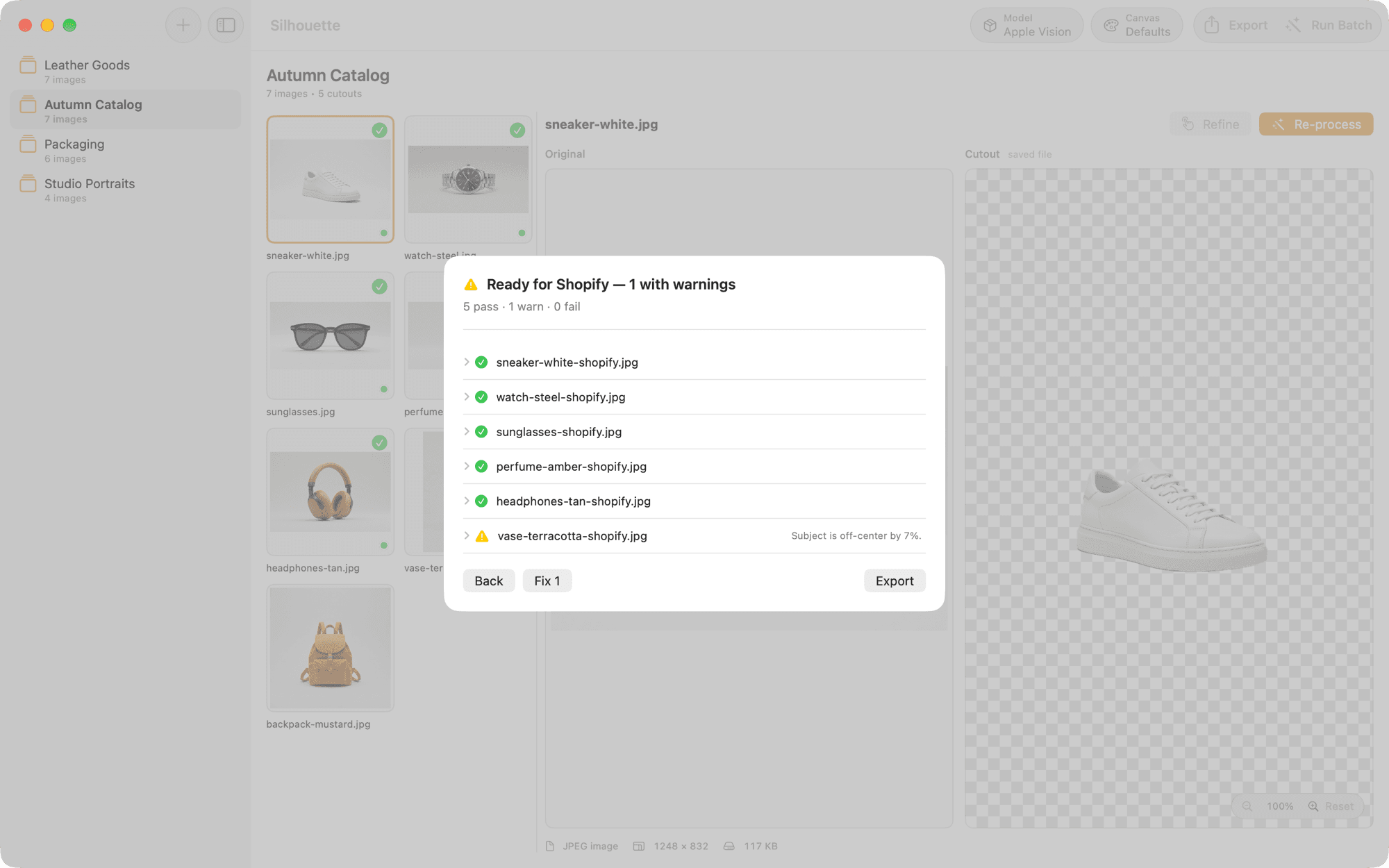 Marketplace readiness — Dimensions, background, margins and crop risk — before you upload.