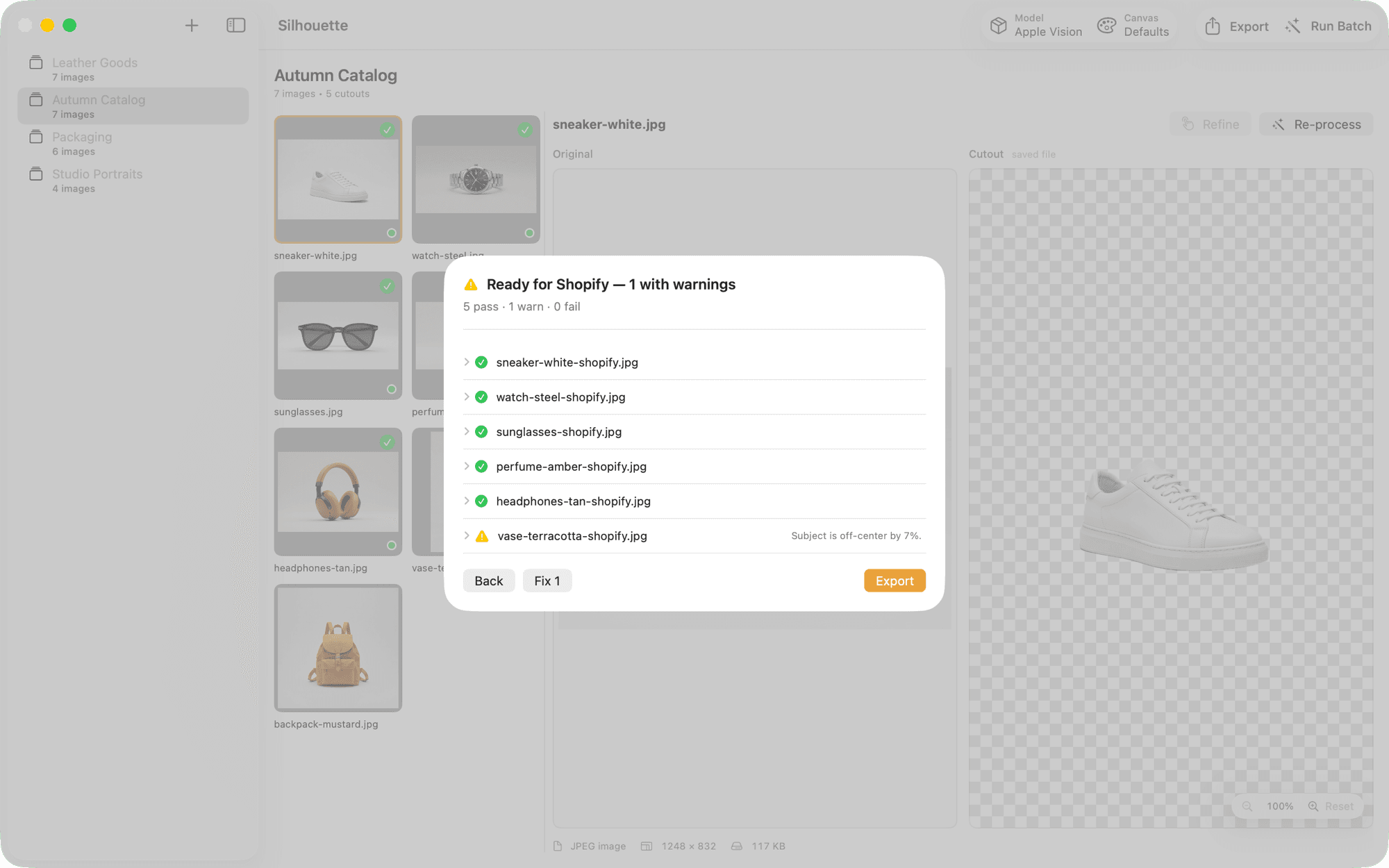 Marketplace readiness — Dimensions, background, margins and crop risk — before you upload.