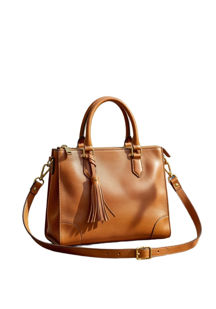 Leather handbag with background removed